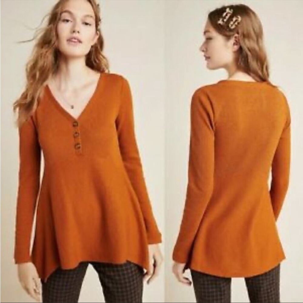 Maeve Anthropologie eliza tunic burnt orange terra cotta waffle knit long sleeve